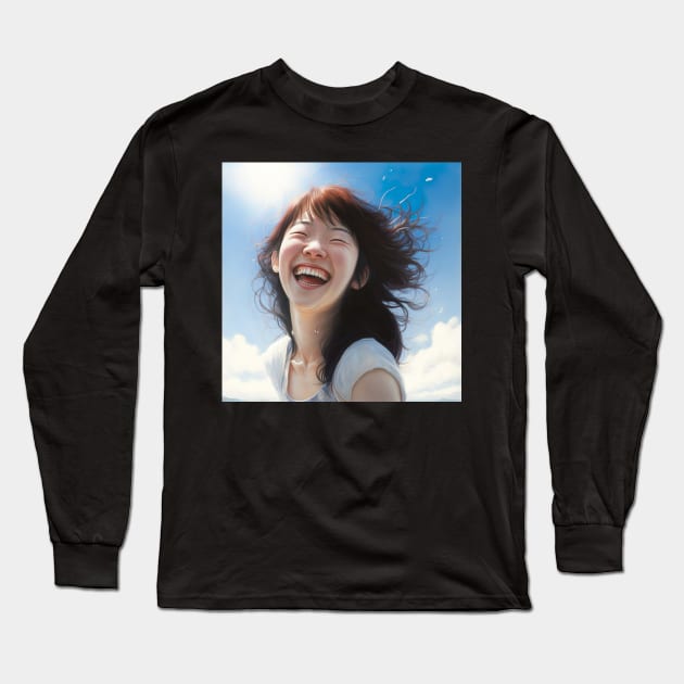 Smily Japanese Teenage Girl Sky Illustration Design Long Sleeve T-Shirt by unrealartwork